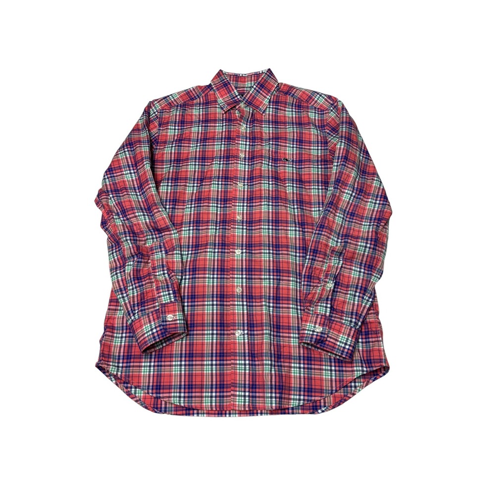 Vineyard Vines Mens Slim Fit Tucker‎ Shirt Red Blue Green Plaid Cotton Size M